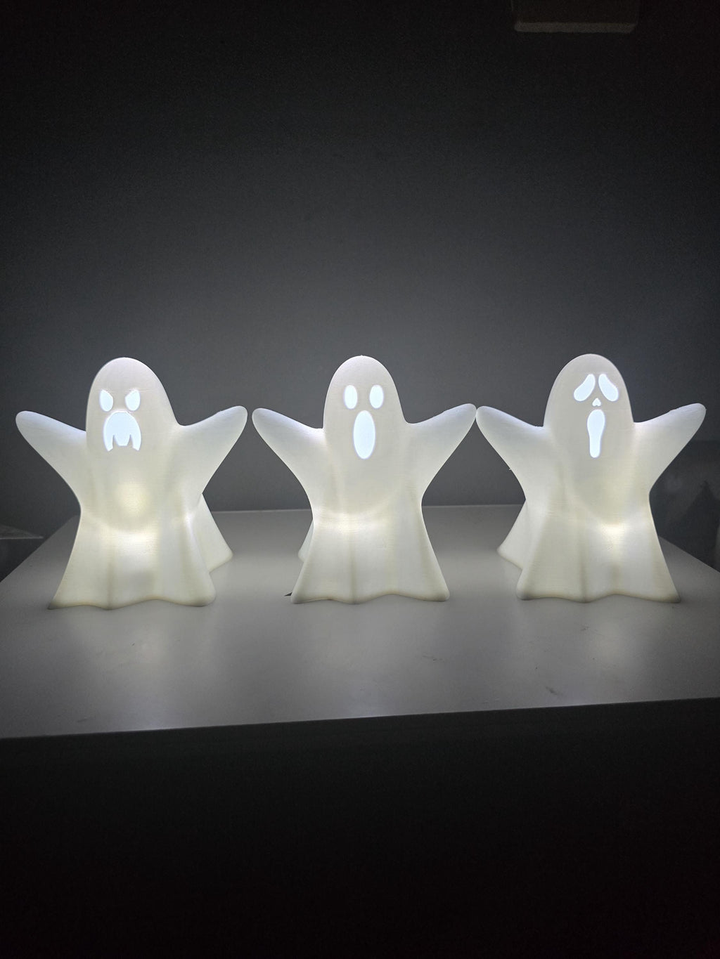 light up ghost figures 3D printed halloween decor (set of 3)