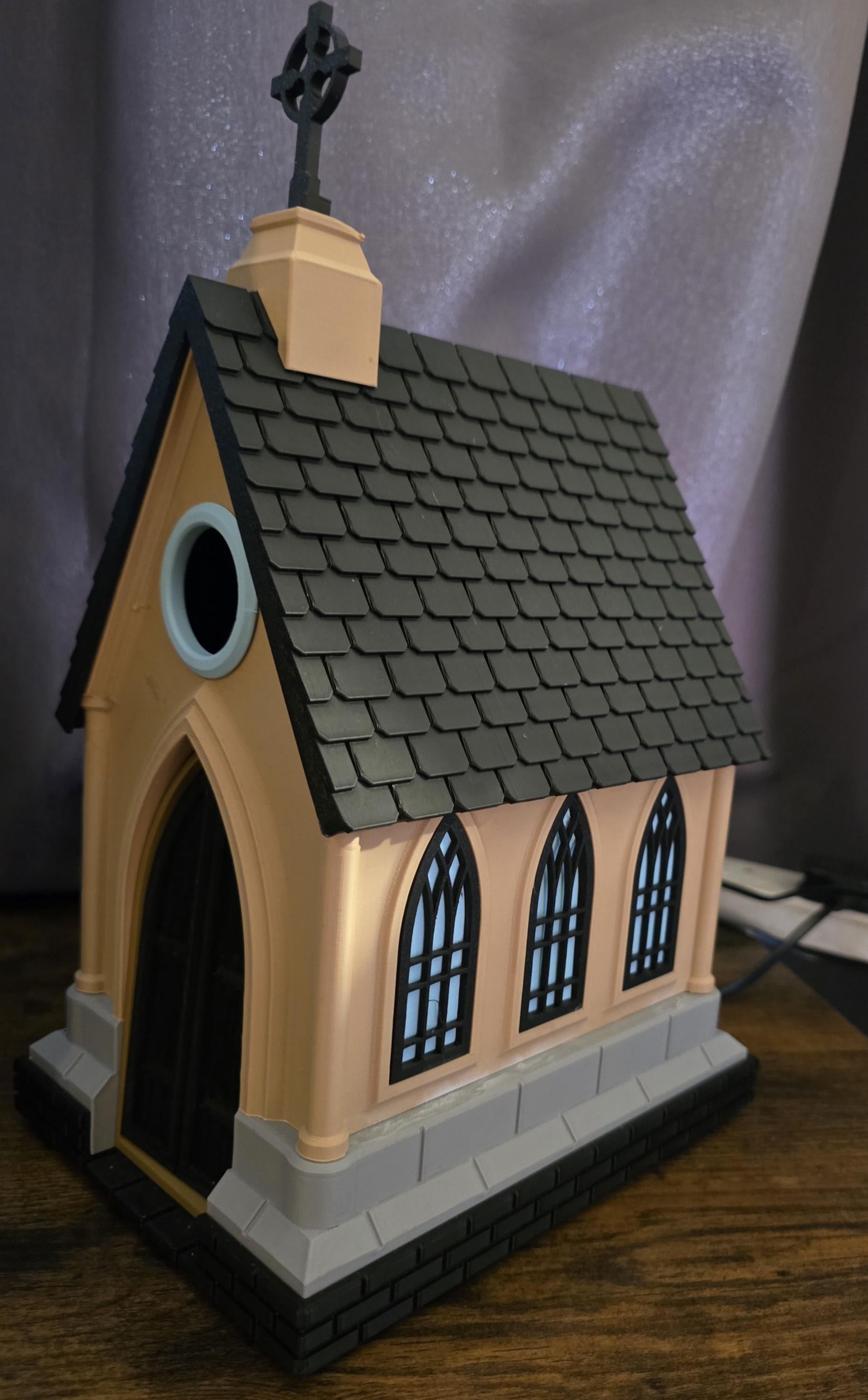 chapel themed birdhouse 3D printed