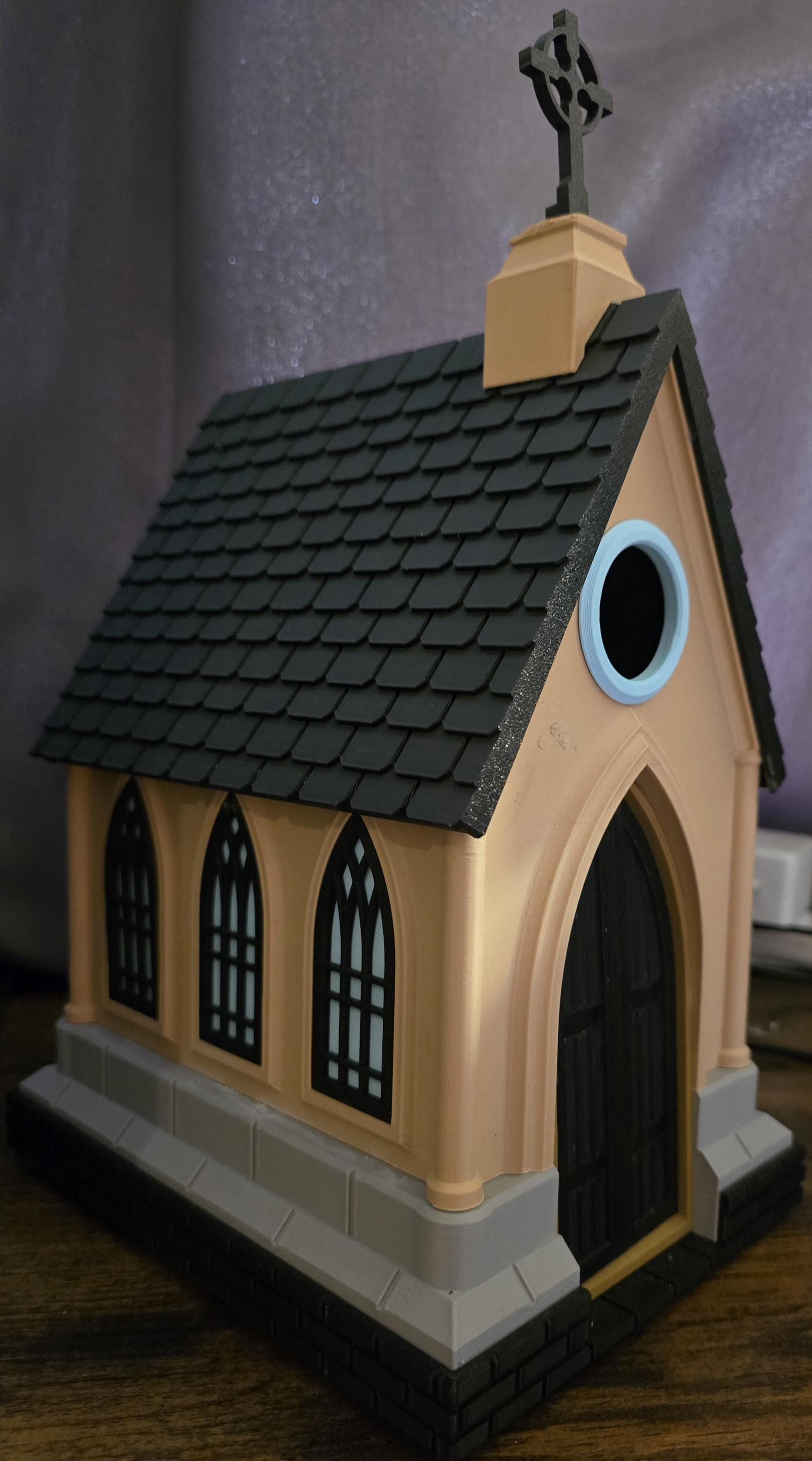 chapel themed birdhouse 3D printed