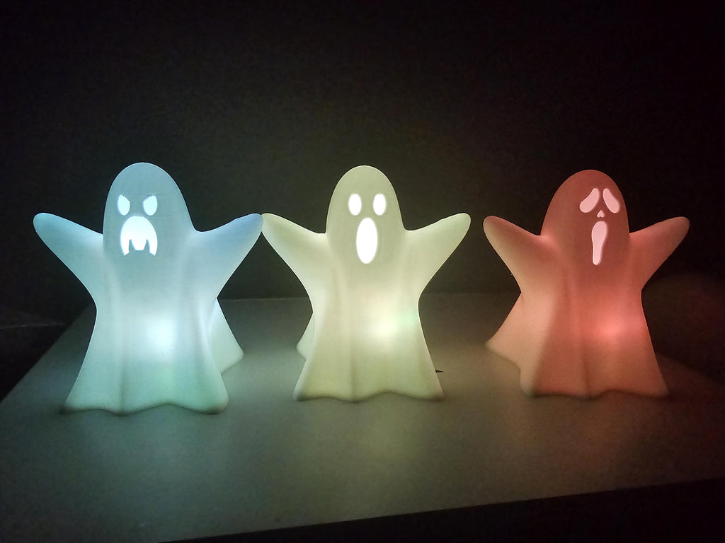light up ghost figures 3D printed halloween decor (set of 3)