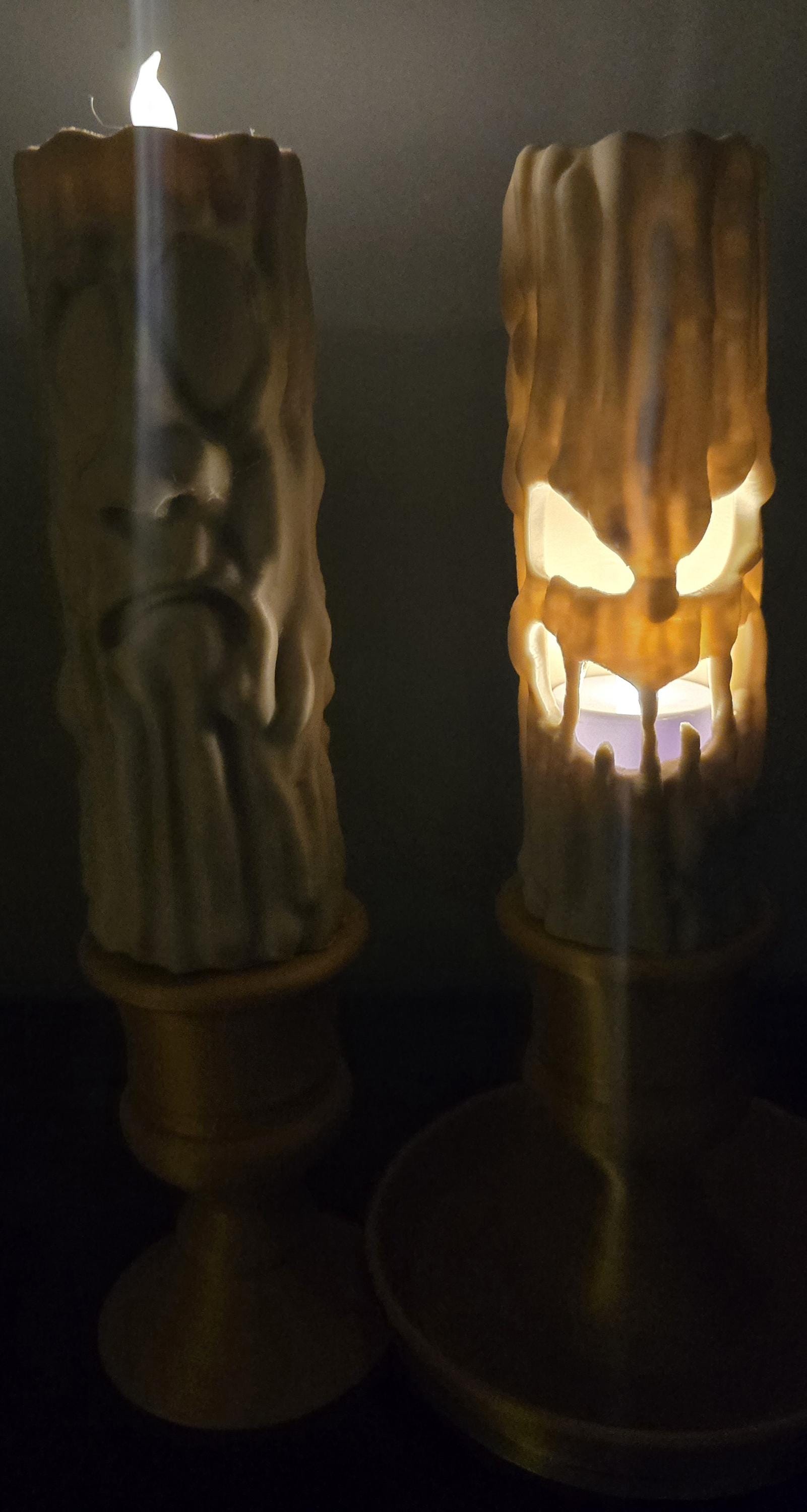 creepy light up halloween candles with spooky faces (pack of 2 candles)