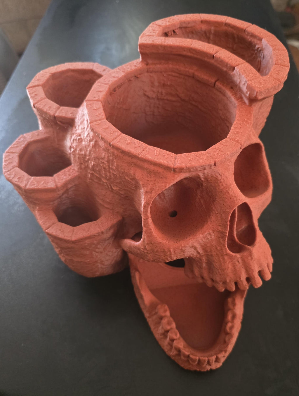 large 3D printed skull planter with drain holes suitable for indoor or outdoor