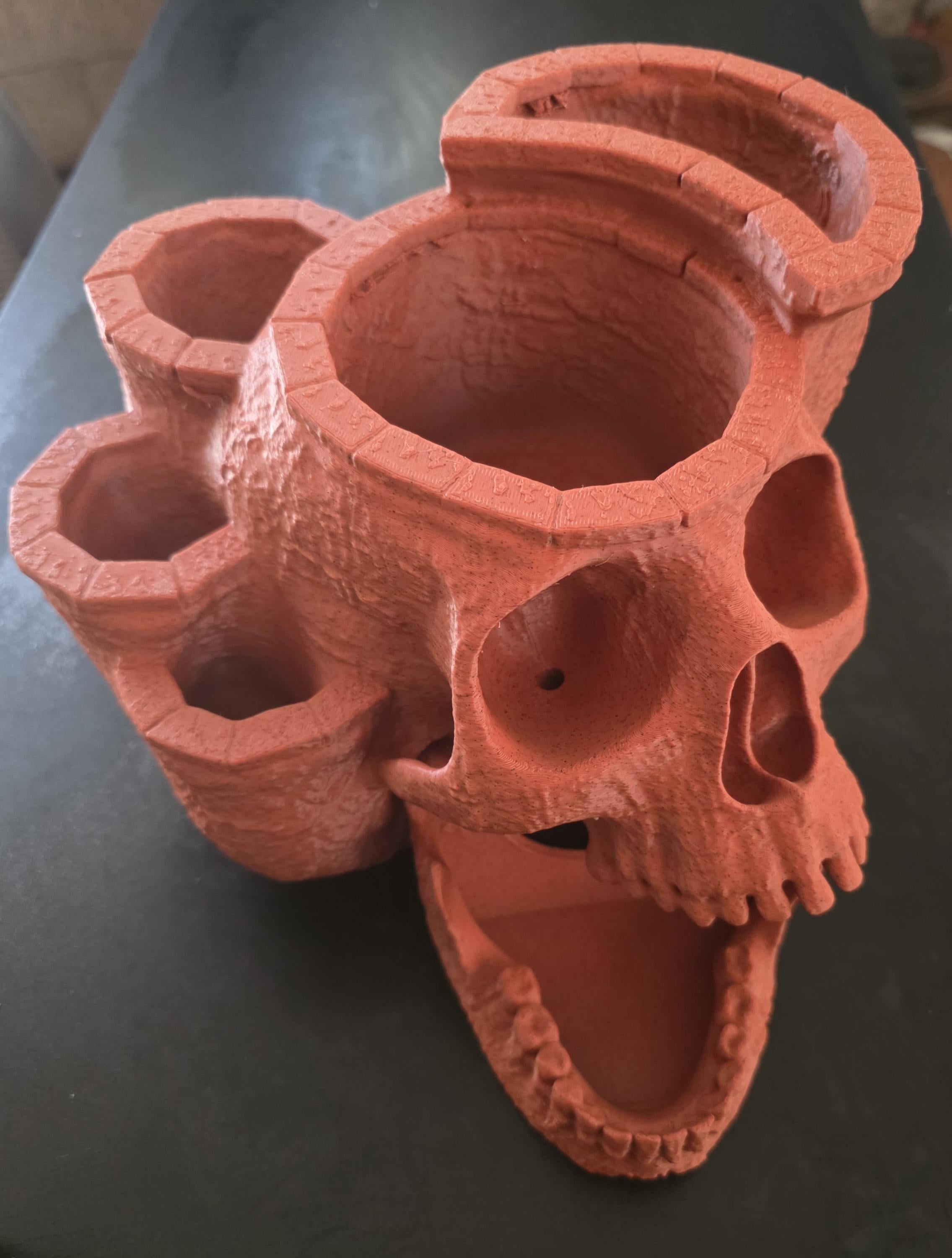 large 3D printed skull planter with drain holes suitable for indoor or outdoor