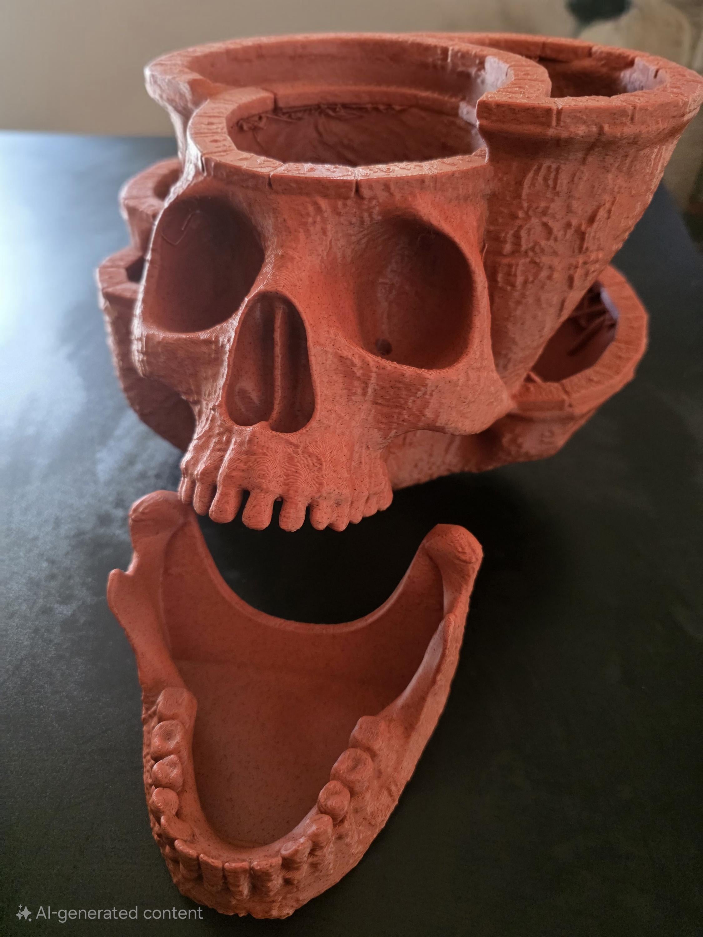 large 3D printed skull planter with drain holes suitable for indoor or outdoor