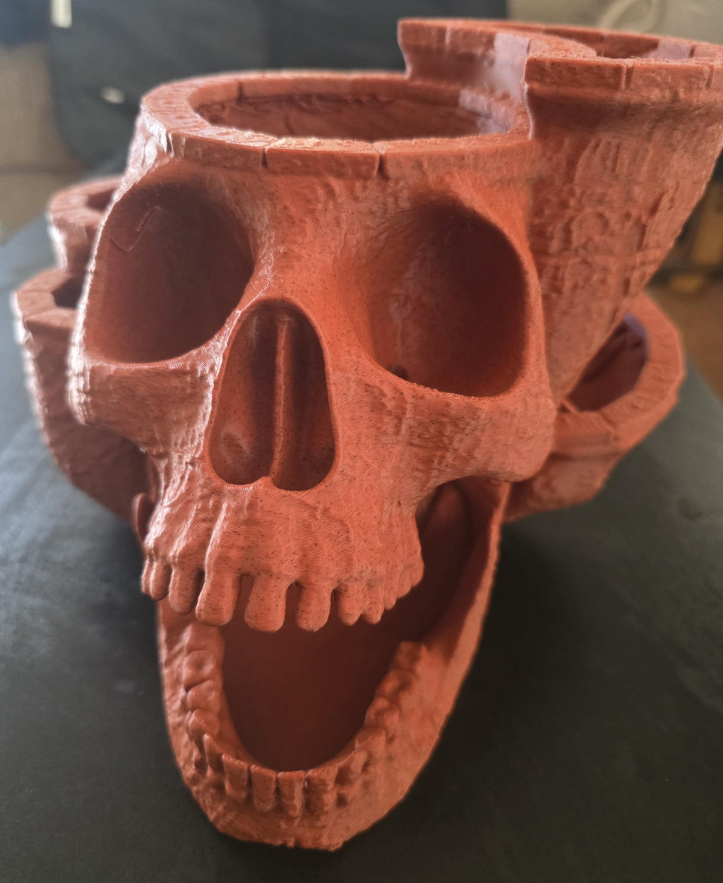 large 3D printed skull planter with drain holes suitable for indoor or outdoor
