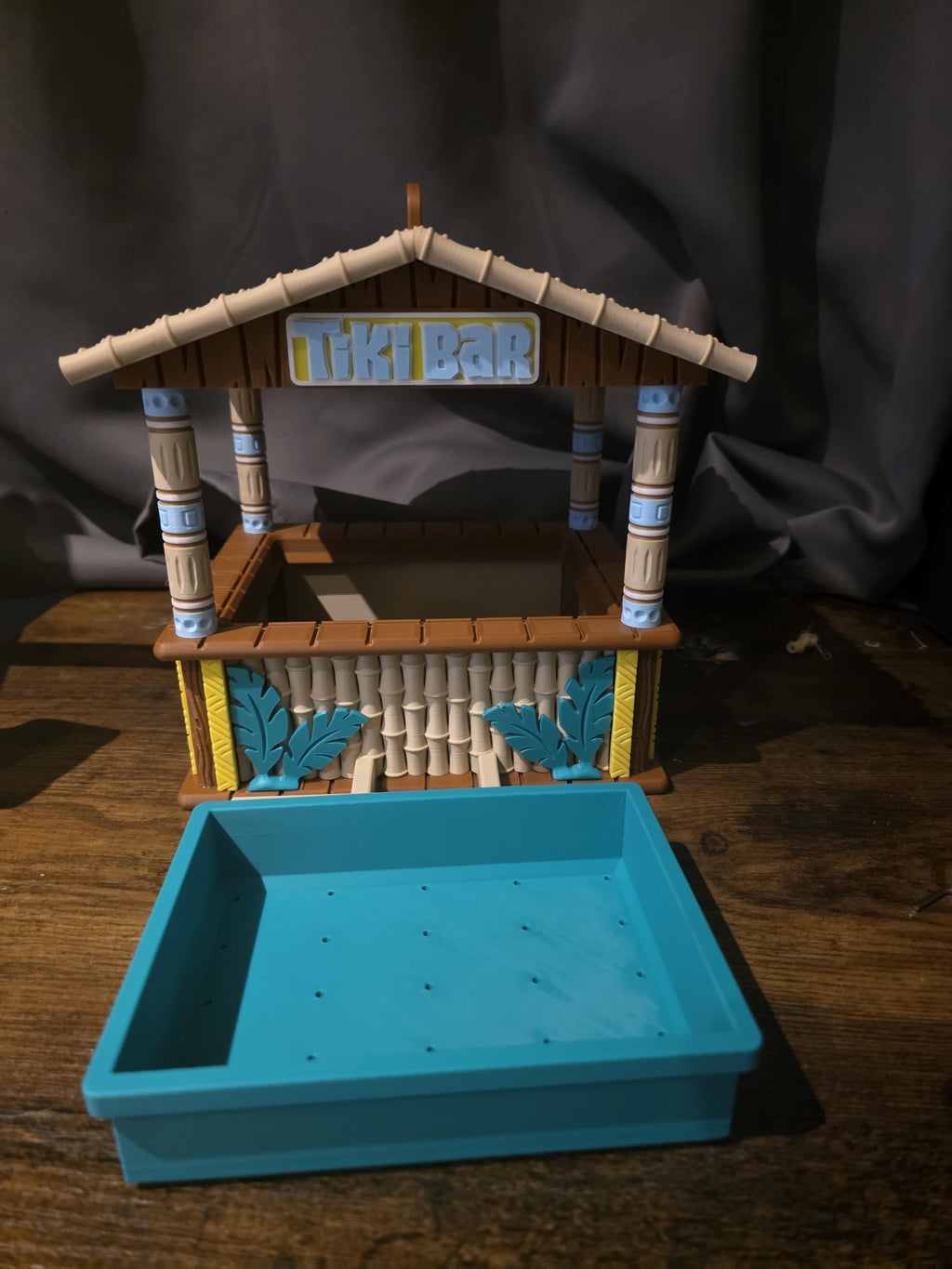 Hanging 3D printed Tiki bar themed birdhouse feeder