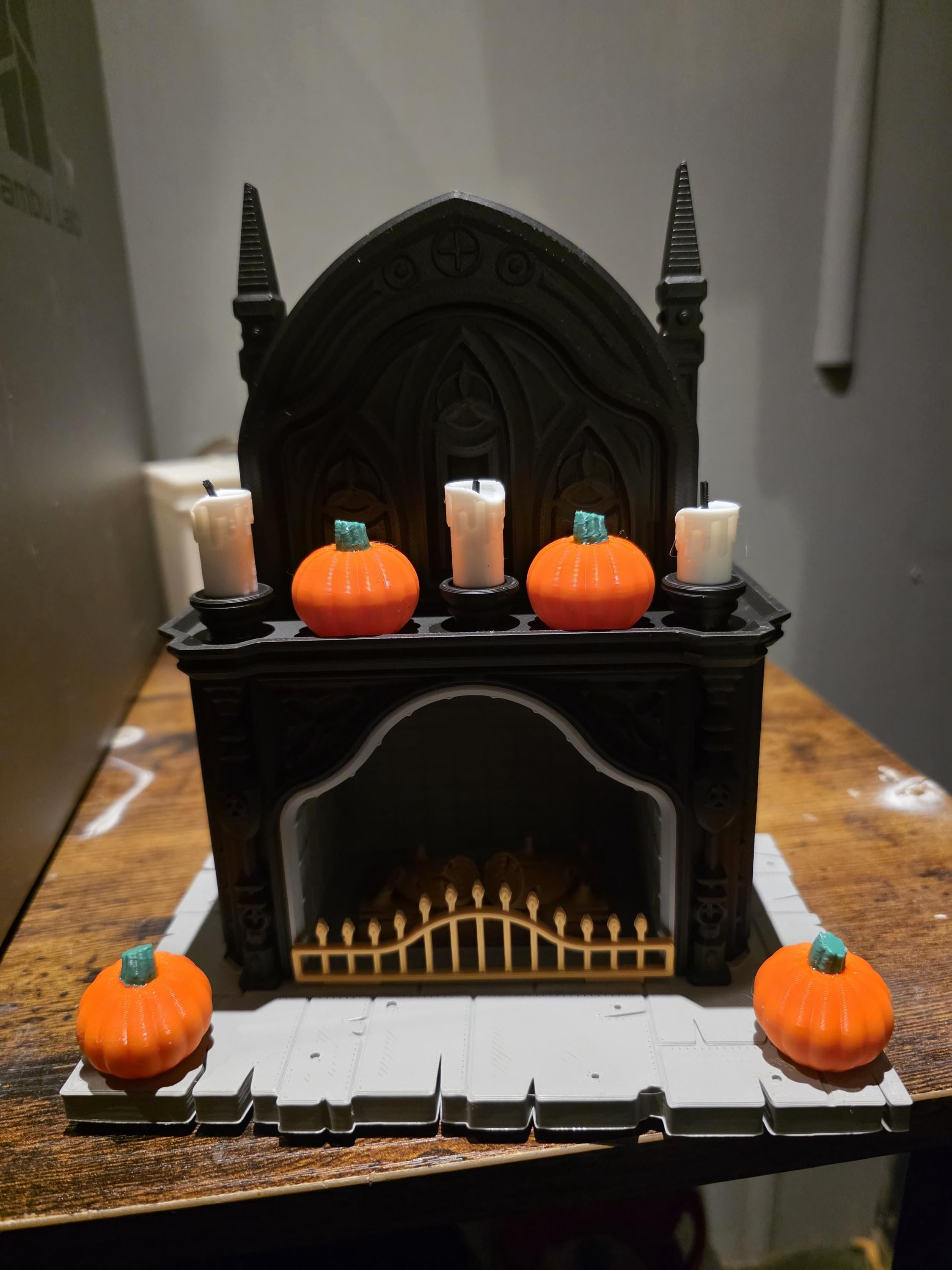 3D printed halloween gothic fireplace with light
