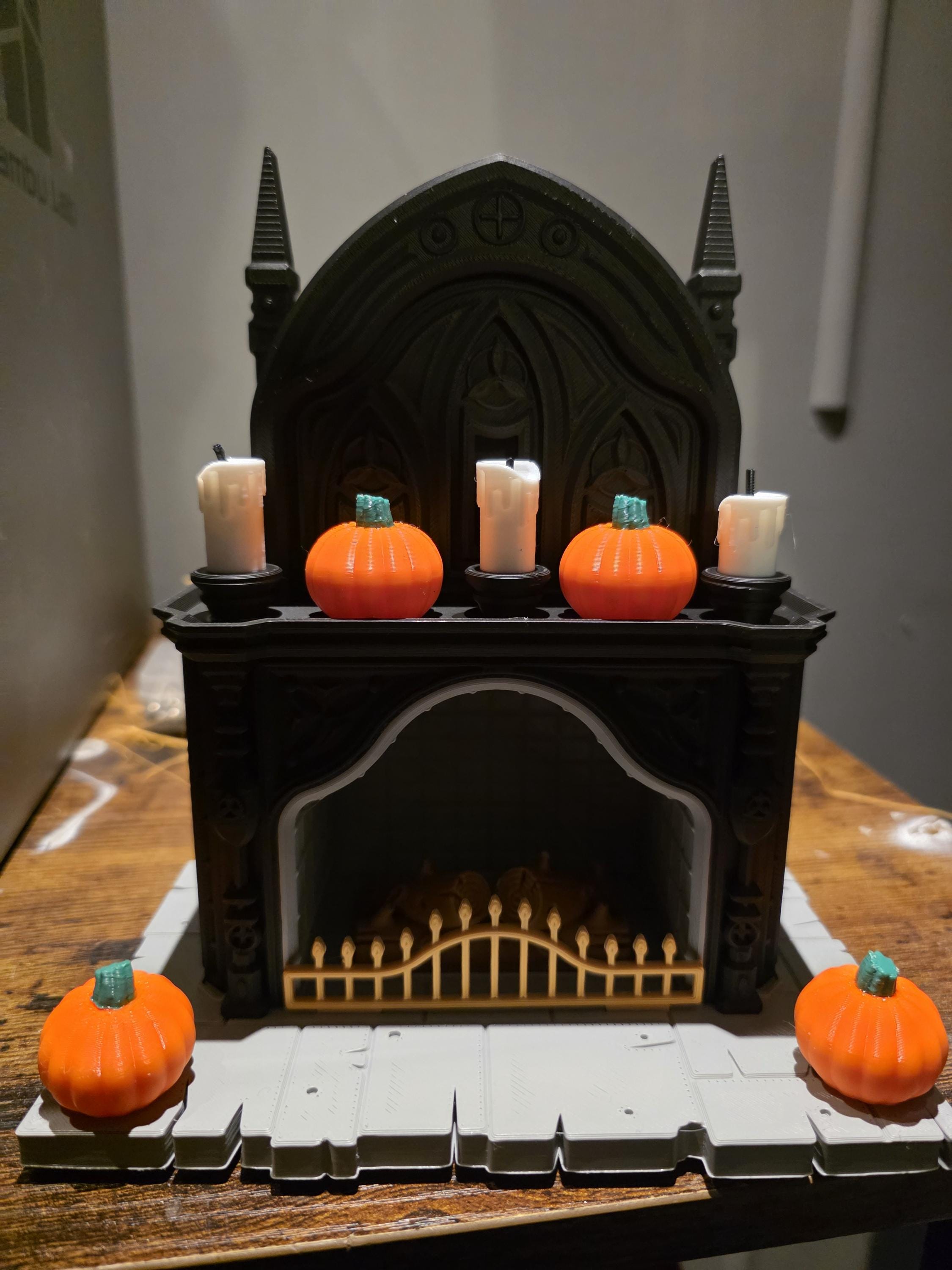 3D printed halloween gothic fireplace with light
