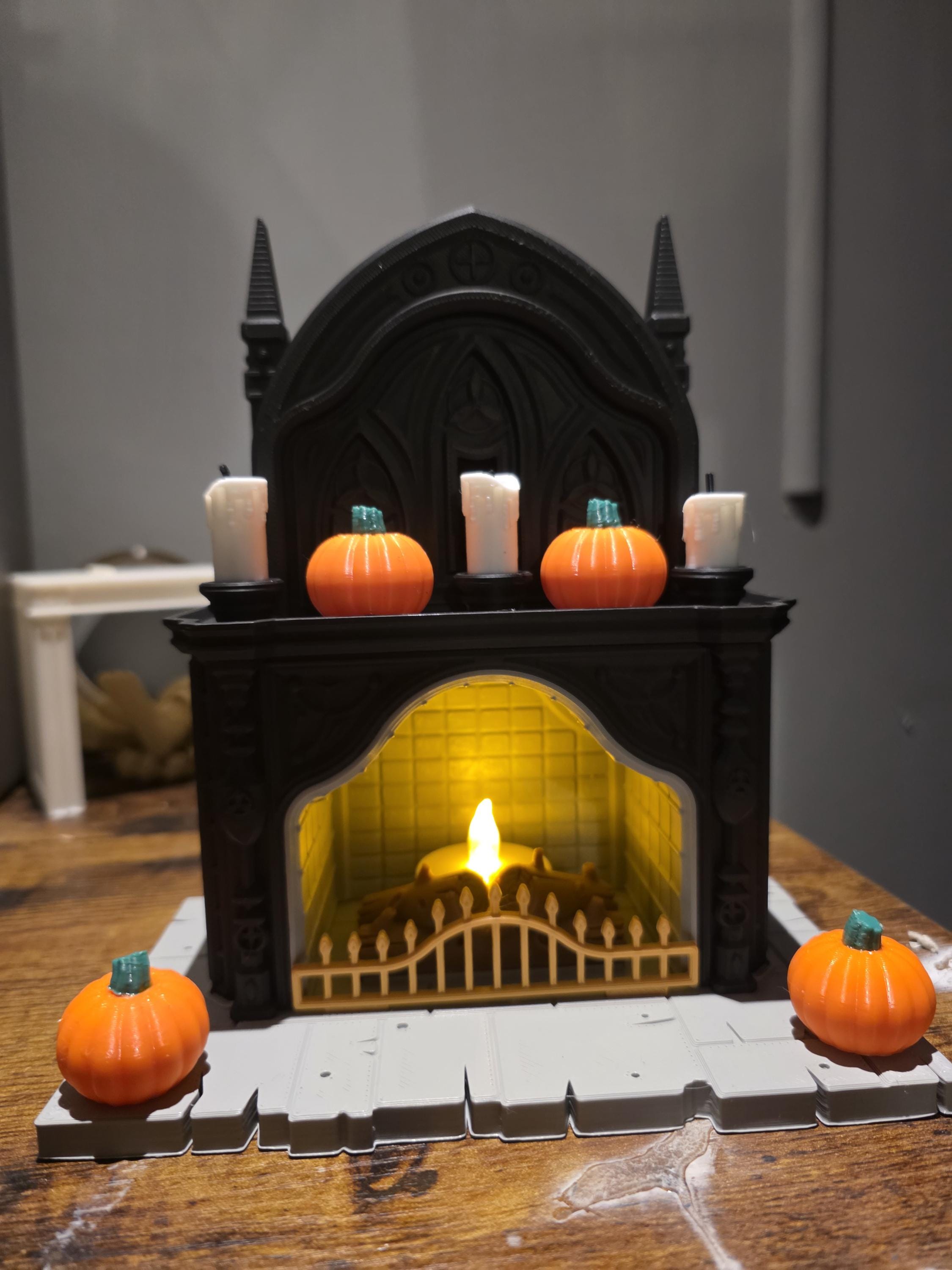 3D printed halloween gothic fireplace with light